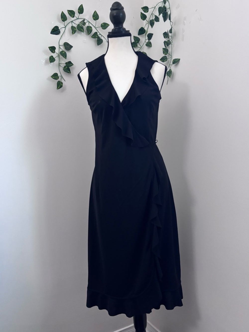 Classic J.Crew Flattering Black Ruffle Midi Wrap Dress - Women Size Small